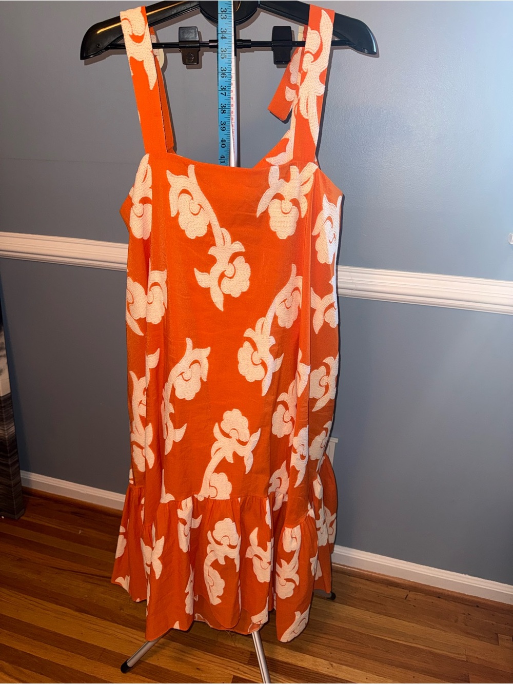 Exquise Orange Cream Floral Resort Midi Maxi Dress XL EUC 🧡